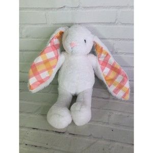 Plushible White Bunny Rabbit Plush Stuffed Animal Toy Pink Orange Plaid Ears